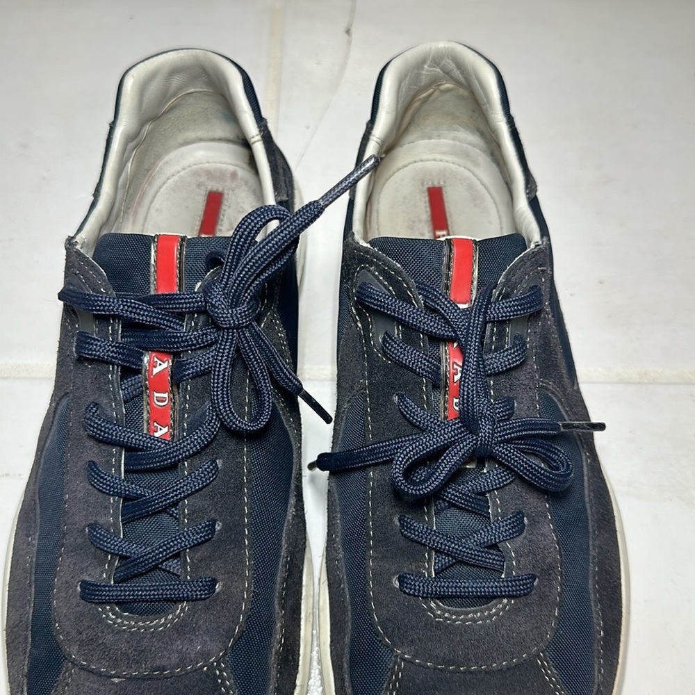 PRADA men’s blue suede and nylon low top sneakers Size: 9.5 - Picture 5 of 12